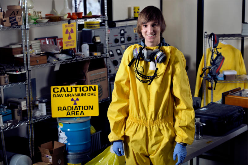 Taylor Wilson, a nuclear physicist built a nuclear reactor at age 14. He is pictured here, at 19, in his garage at his Reno, Nevada home.